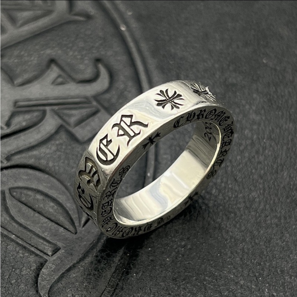 Chrome Hearts Black And Silver Engraved Ring Unisex
